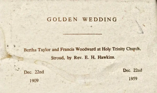 Bertha and Francis Woodward Golden Wedding card