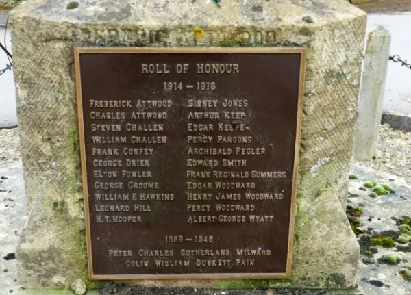 Plaque on Stinchcombe War Memorial