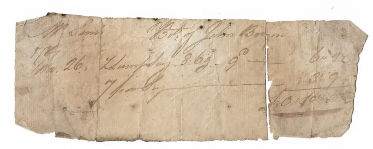 Receipt dated 1787 found by Rex Wood in the upper half of the Malt House in 1974