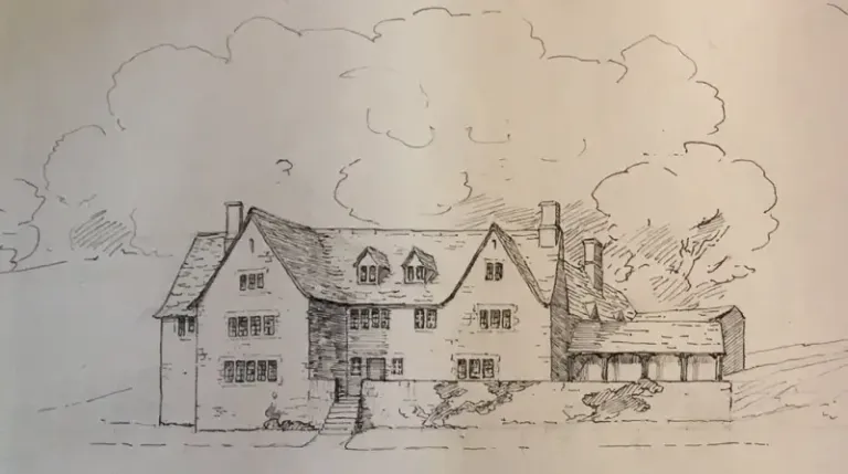 A subsequent perspective sketch by Gimson that more closely resembles the house as we see it today