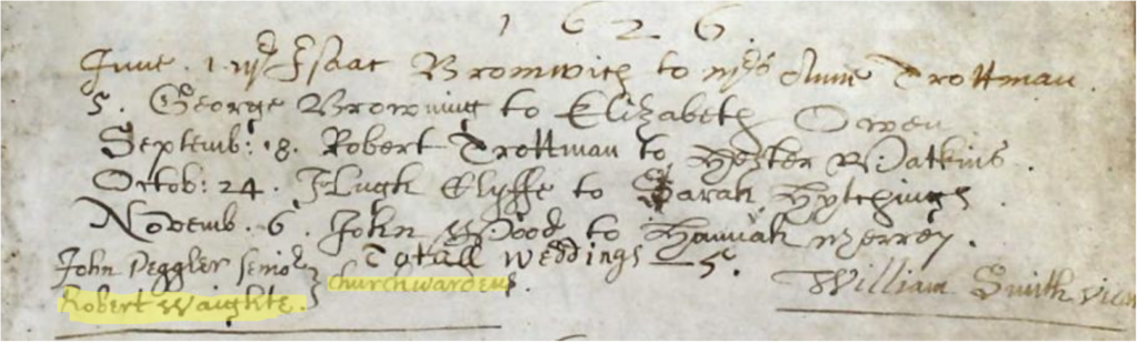 Historical handwritten register page listing names and dates, with two bottom names highlighted in yellow.