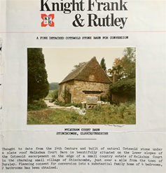 Magazine cover for Knight Frank & Rutley featuring a stone barn in a garden setting.